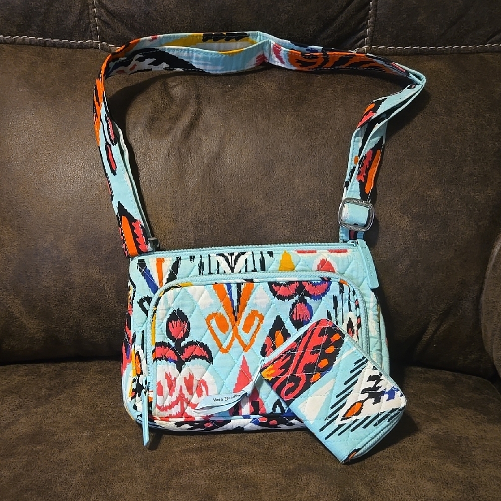 Vera Bradley Blue and Red Crossbody Bag with Adjustable Strap